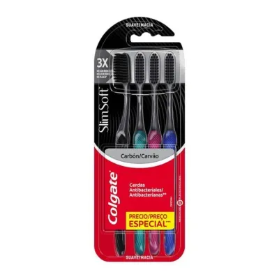 Kit Escova de Dente Colgate Slim Soft Black 4 unidades